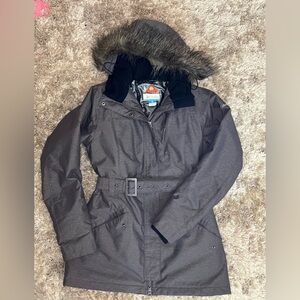 Columbia Women's Black Hooded Ski Jacket with Faux Fur